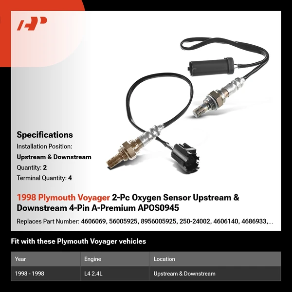 1998 Plymouth Voyager 2-Pc Oxygen Sensor Upstream & Downstream 4-Pin A-Premium APOS0945