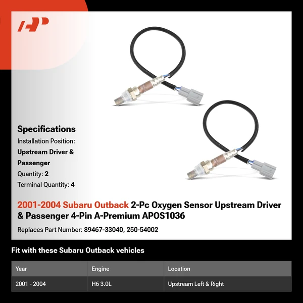 2001-2004 Subaru Outback 2-Pc Oxygen Sensor Upstream Driver & Passenger 4-Pin A-Premium APOS1036