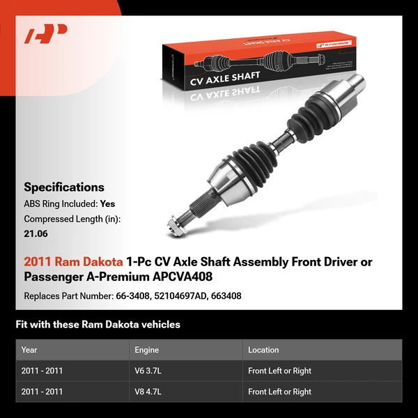 2011 Ram Dakota 1-Pc CV Axle Shaft Assembly Front Driver or Passenger A-Premium APCVA408