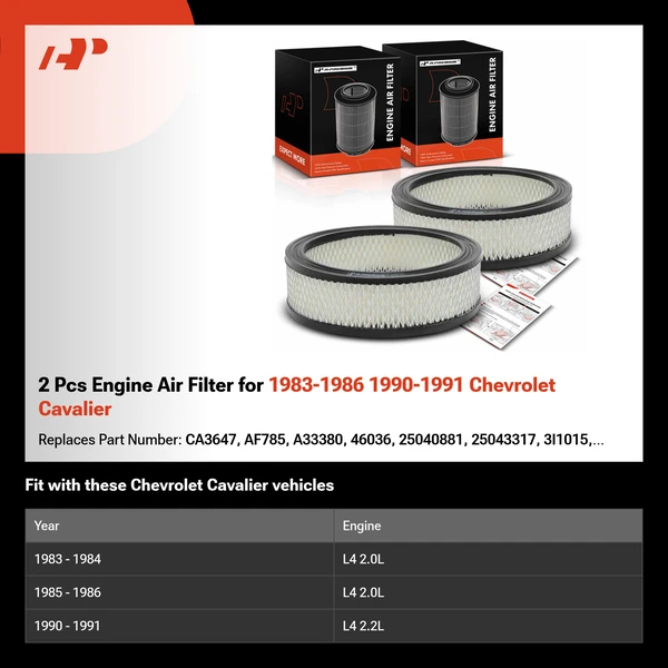 2 Pcs Engine Air Filter for 1983-1986 1990-1991 Chevrolet Cavalier