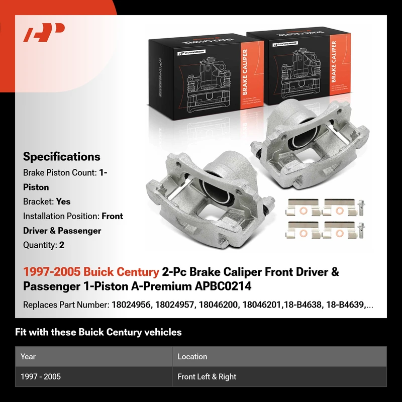 1997-2005 Buick Century 2-Pc Brake Caliper Front Driver & Passenger 1-Piston A-Premium APBC0214