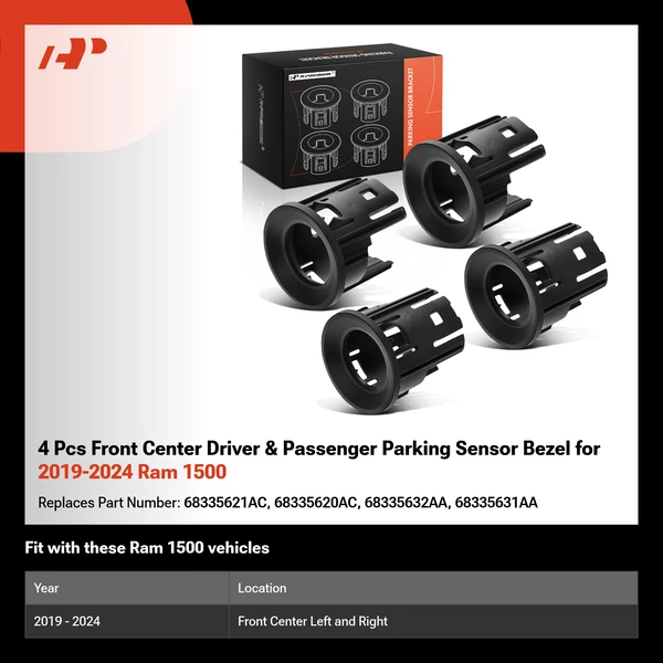 4 Pcs Front Center Driver & Passenger Parking Sensor Bezel for 2019-2024 Ram 1500