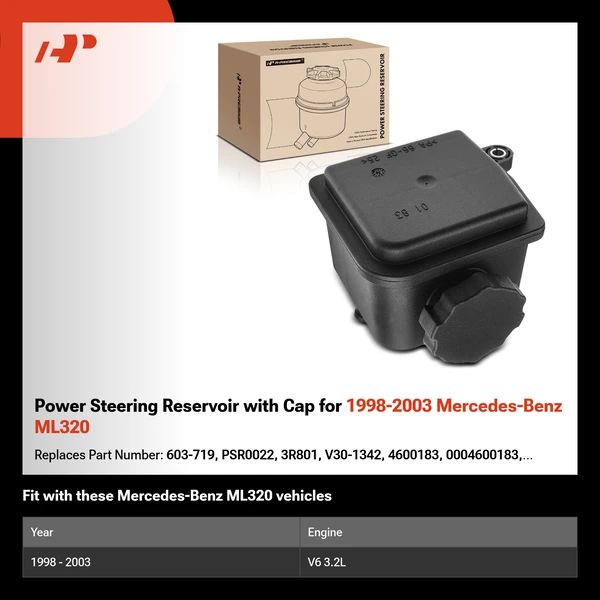 Power Steering Reservoir with Cap for 1998-2003 Mercedes-Benz ML320