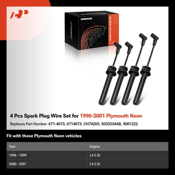 4 Pcs Spark Plug Wire Set for 1996-2001 Plymouth Neon