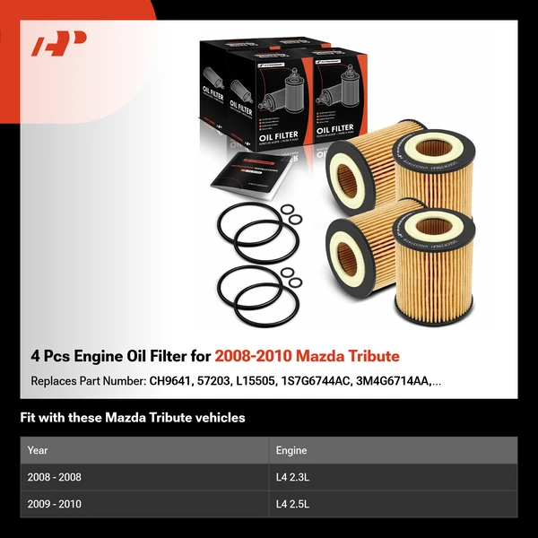 4 Pcs Engine Oil Filter for 2008-2010 Mazda Tribute