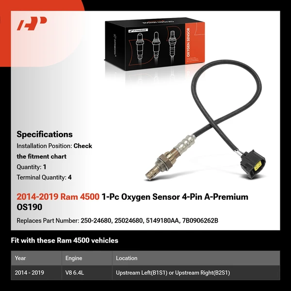 2014-2019 Ram 4500 1-Pc Oxygen Sensor 4-Pin A-Premium OS190