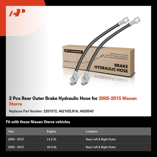 2 Pcs Rear Outer Brake Hydraulic Hose for 2005-2015 Nissan Xterra