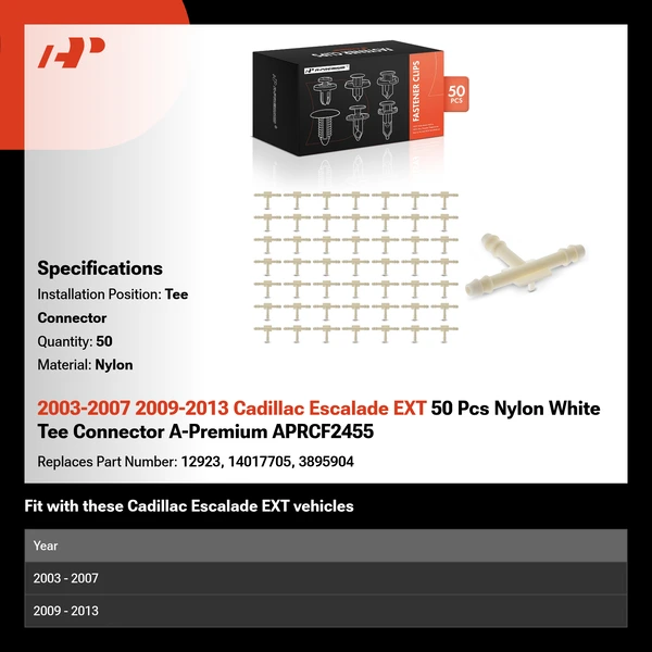 2003-2007 2009-2013 Cadillac Escalade EXT 50 Pcs Nylon White Tee Connector A-Premium APRCF2455