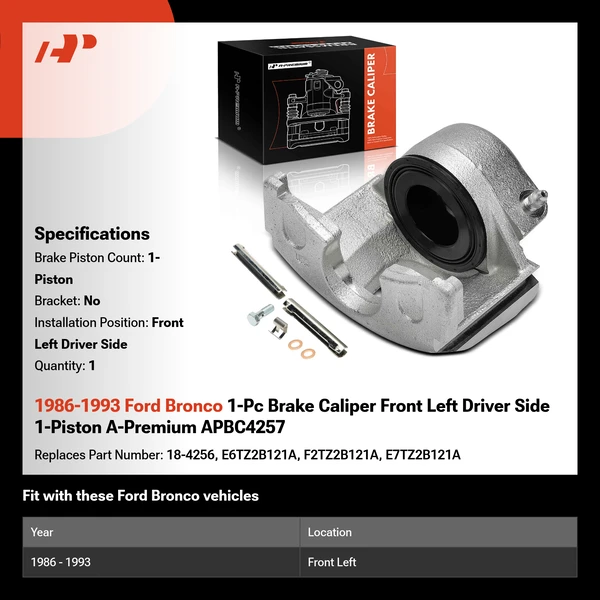 1986-1993 Ford Bronco 1-Pc Brake Caliper Front Left Driver Side 1-Piston A-Premium APBC4257