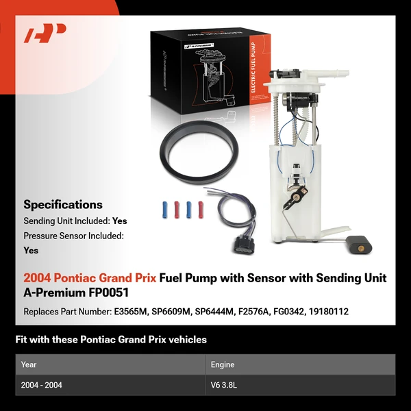 2004 Pontiac Grand Prix Fuel Pump with Sensor with Sending Unit A-Premium FP0051