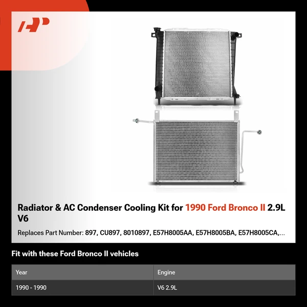 Radiator & AC Condenser Cooling Kit for 1990 Ford Bronco II 2.9L V6