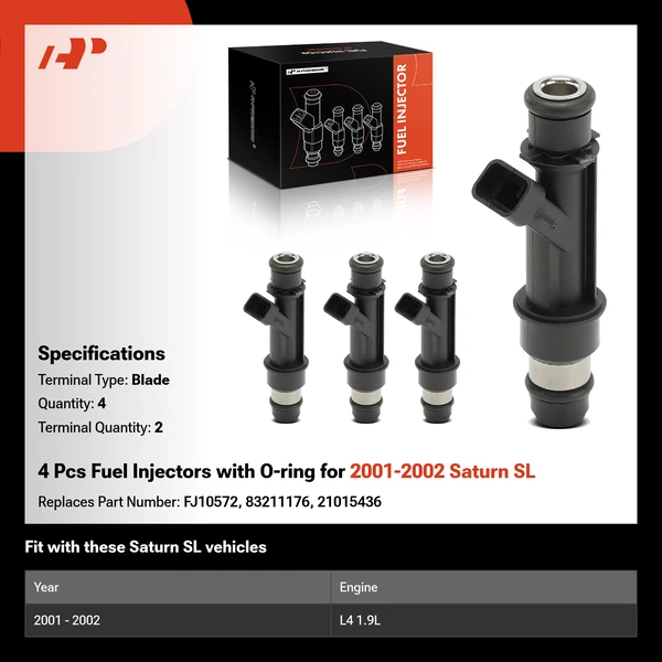 4 Pcs Fuel Injectors with O-ring for 2001-2002 Saturn SL