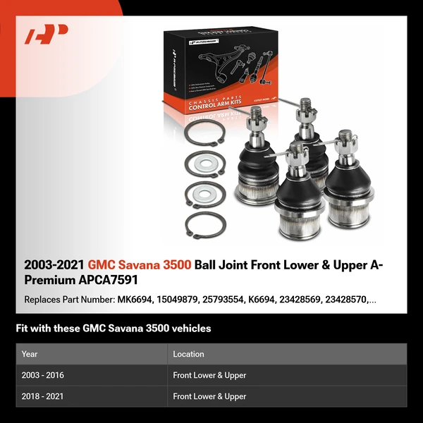 2003-2021 GMC Savana 3500 Ball Joint Front Lower & Upper A-Premium APCA7591