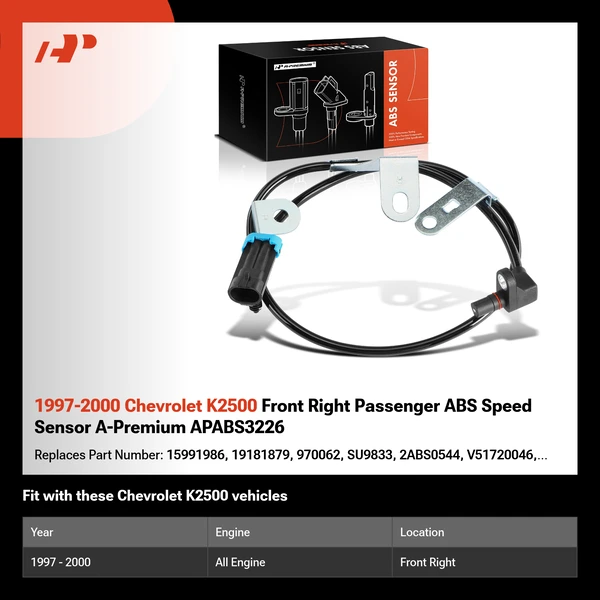 1997-2000 Chevrolet K2500 Front Right Passenger ABS Speed Sensor A-Premium APABS3226