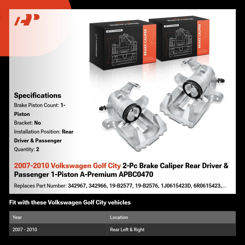 2007-2010 Volkswagen Golf City 2-Pc Brake Caliper Rear Driver & Passenger 1-Piston A-Premium APBC0470