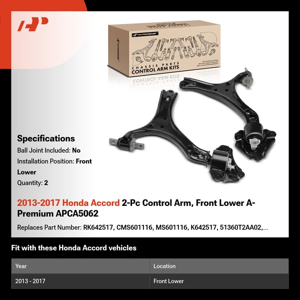 2013-2017 Honda Accord 2-Pc Control Arm, Front Lower A-Premium APCA5062