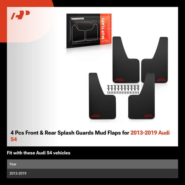 4 Pcs Front & Rear Splash Guards Mud Flaps for 2013-2019 Audi S4