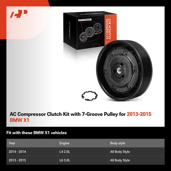 AC Compressor Clutch Kit with 7-Groove Pulley for 2013-2015 BMW X1