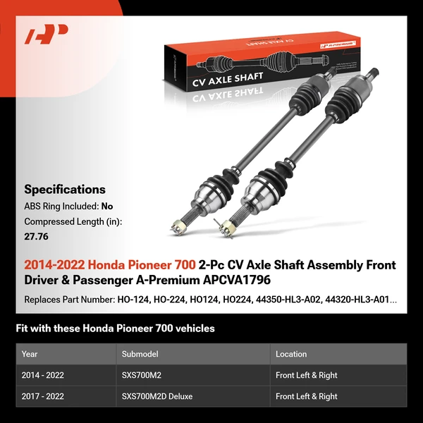 2014-2022 Honda Pioneer 700 2-Pc CV Axle Shaft Assembly Front Driver & Passenger A-Premium APCVA1796