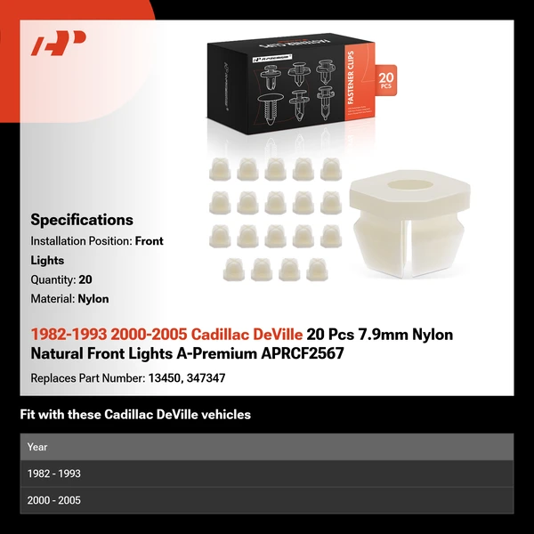1982-1993 2000-2005 Cadillac DeVille 20 Pcs 7.9mm Nylon Natural Front Lights A-Premium APRCF2567