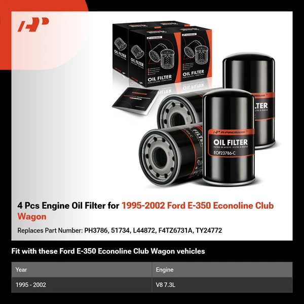 4 Pcs Engine Oil Filter for 1995-2002 Ford E-350 Econoline Club Wagon