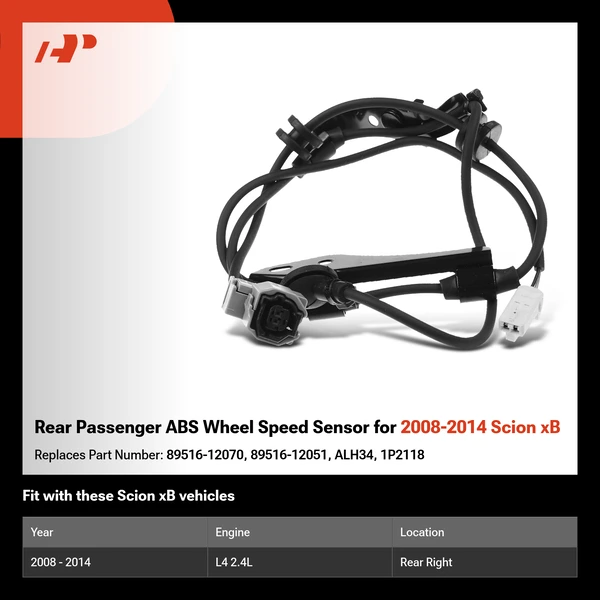 Rear Passenger ABS Wheel Speed Sensor for 2008-2014 Scion xB