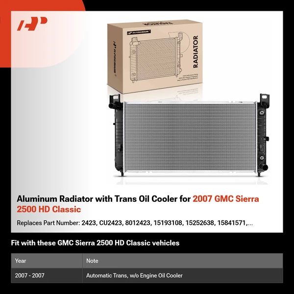 Aluminum Radiator with Trans Oil Cooler for 2007 GMC Sierra 2500 HD Classic