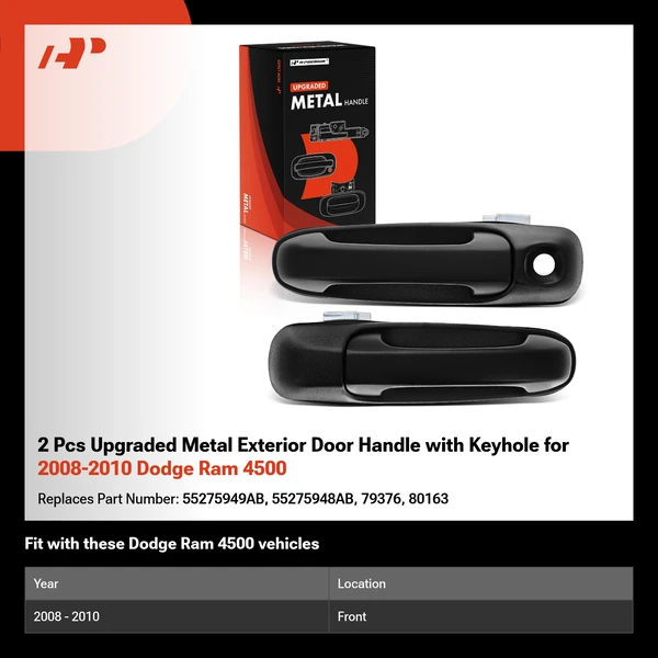 2 Pcs Upgraded Metal Exterior Door Handle with Keyhole for 2008-2010 Dodge Ram 4500
