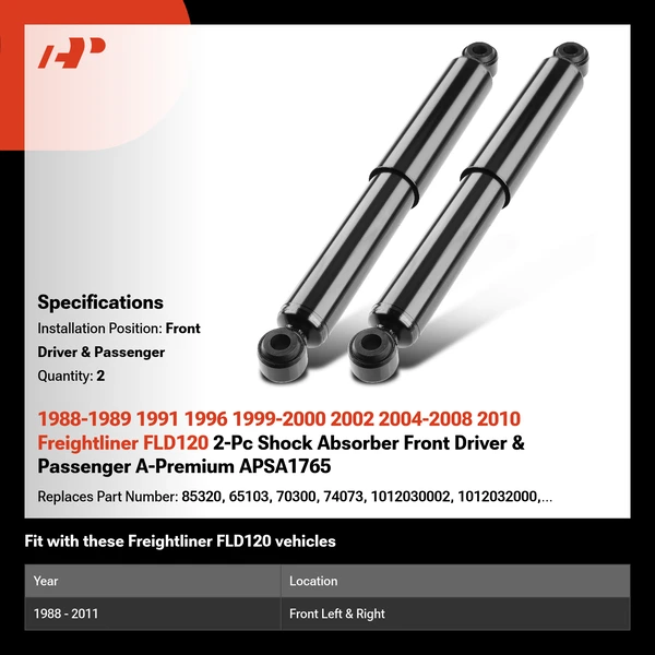 1988-1989 1991 1996 1999-2000 2002 2004-2008 2010 Freightliner FLD120 2-Pc Shock Absorber Front Driver & Passenger A-Premium APSA1765