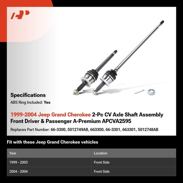 1999-2004 Jeep Grand Cherokee 2-Pc CV Axle Shaft Assembly Front Driver & Passenger A-Premium APCVA2595