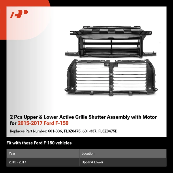 2 Pcs Upper & Lower Active Grille Shutter Assembly with Motor for 2015-2017 Ford F-150