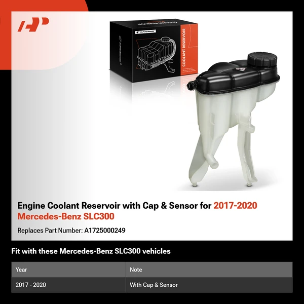 Engine Coolant Reservoir with Cap & Sensor for 2017-2020 Mercedes-Benz SLC300