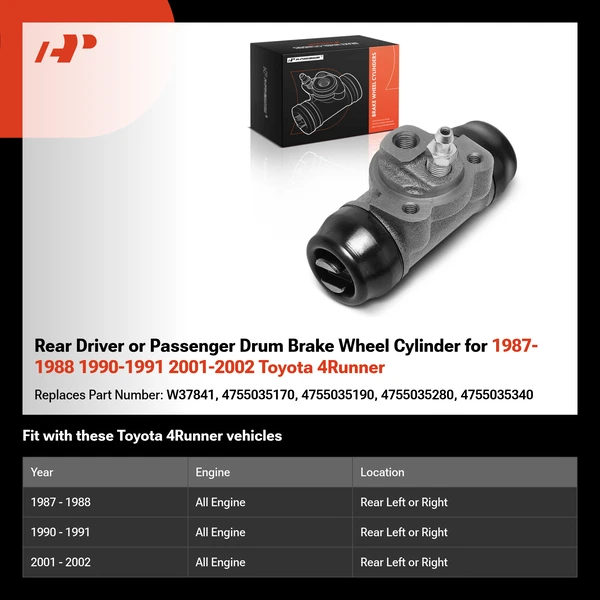 Rear Driver or Passenger Drum Brake Wheel Cylinder for 1987-1988 1990-1991 2001-2002 Toyota 4Runner