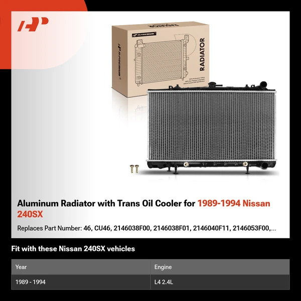 Aluminum Radiator with Trans Oil Cooler for 1989-1994 Nissan 240SX