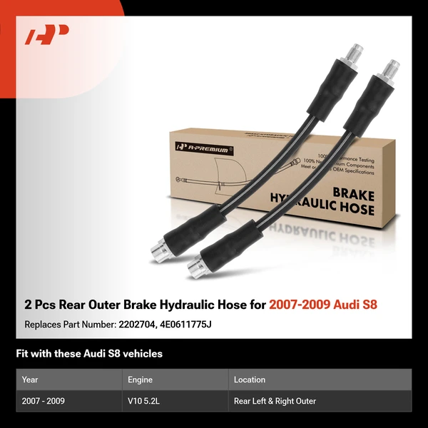 2 Pcs Rear Outer Brake Hydraulic Hose for 2007-2009 Audi S8