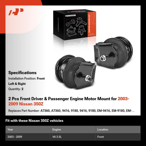 2 Pcs Front Driver & Passenger Engine Motor Mount for 2003-2009 Nissan 350Z