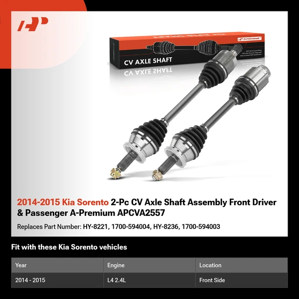 2014-2015 Kia Sorento 2-Pc CV Axle Shaft Assembly Front Driver & Passenger A-Premium APCVA2557