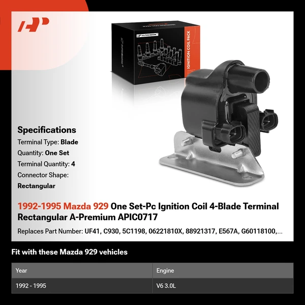 1992-1995 Mazda 929 One Set-Pc Ignition Coil 4-Blade Terminal Rectangular A-Premium APIC0717
