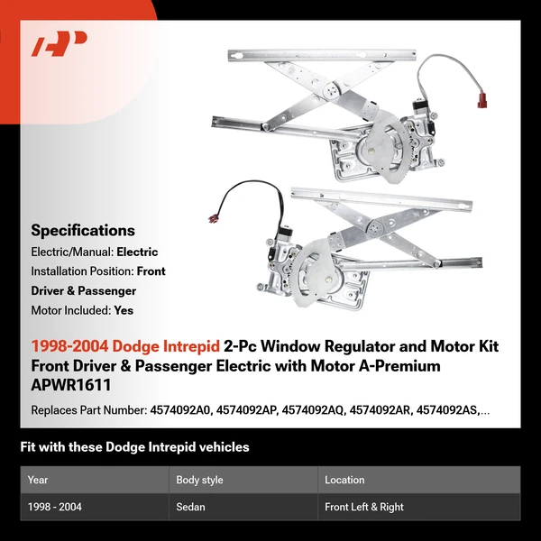 1998-2004 Dodge Intrepid 2-Pc Window Regulator and Motor Kit Front Driver & Passenger Electric with Motor A-Premium APWR1611