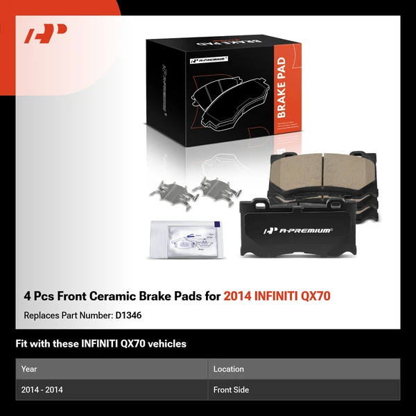4 Pcs Front Ceramic Brake Pads for 2014 INFINITI QX70