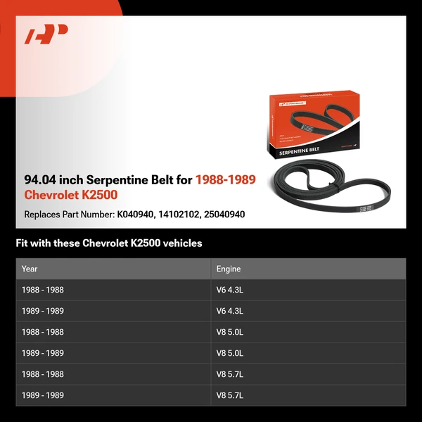 94.04 inch Serpentine Belt for 1988-1989 Chevrolet K2500