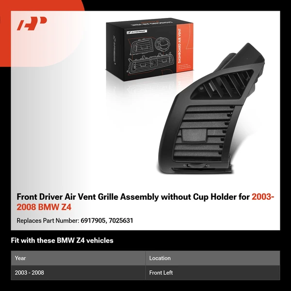 Front Driver Air Vent Grille Assembly without Cup Holder for 2003-2008 BMW Z4