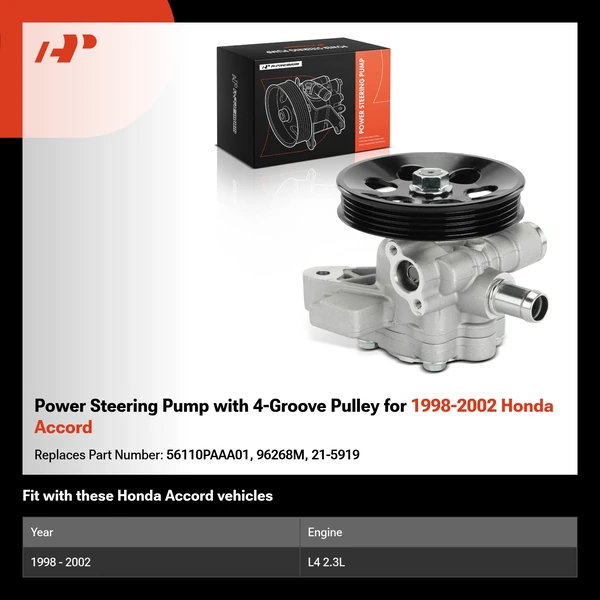 Power Steering Pump with 4-Groove Pulley for 1998-2002 Honda Accord