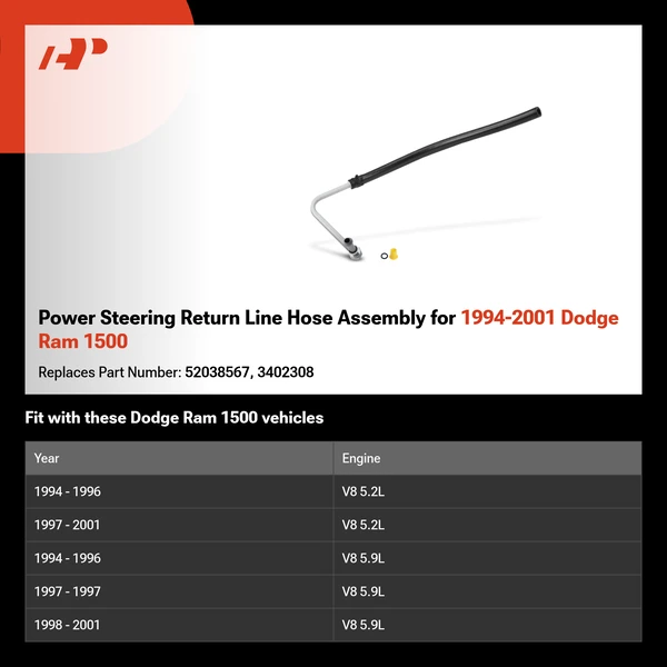 Power Steering Return Line Hose Assembly for 1994-2001 Dodge Ram 1500