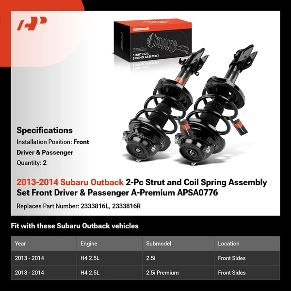 2013-2014 Subaru Outback 2-Pc Strut and Coil Spring Assembly Set Front Driver & Passenger A-Premium APSA0776