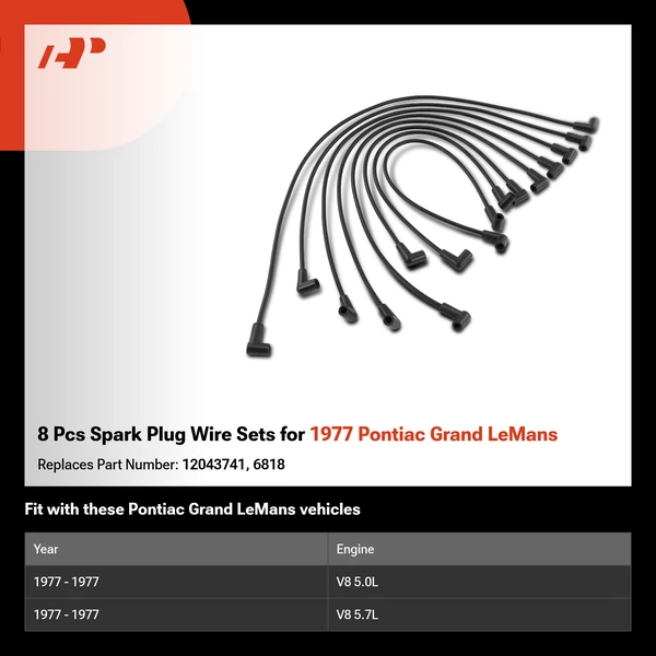 8 Pcs Spark Plug Wire Sets for 1977 Pontiac Grand LeMans