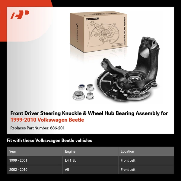 Front Driver Steering Knuckle & Wheel Hub Bearing Assembly for 1999-2010 Volkswagen Beetle