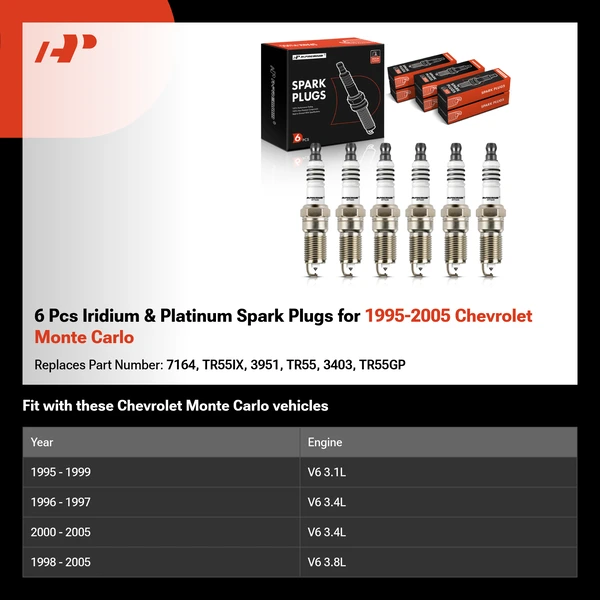 6 Pcs Iridium & Platinum Spark Plugs for 1995-2005 Chevrolet Monte Carlo