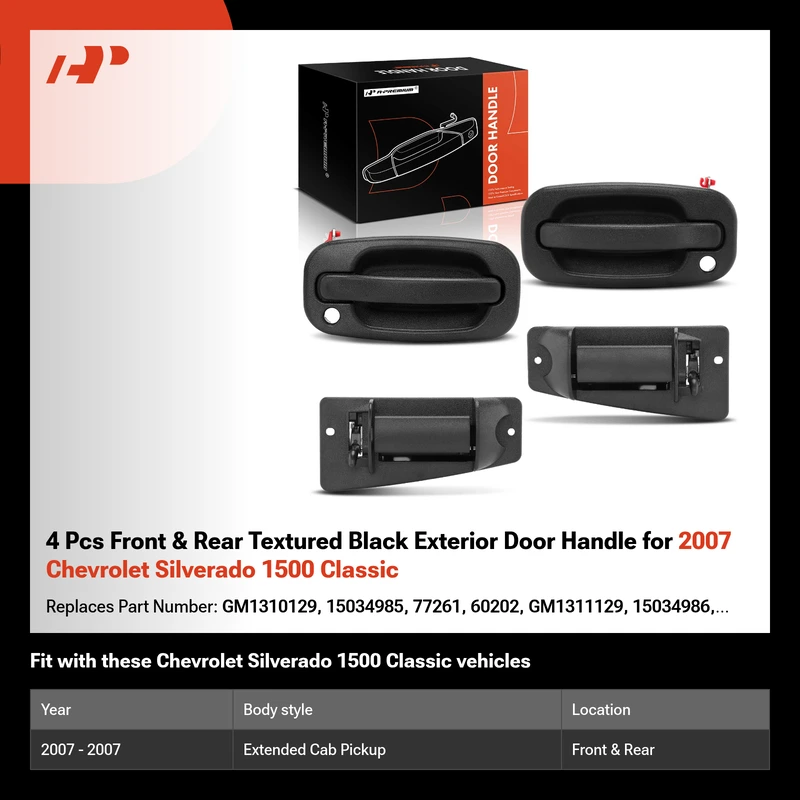 4 Pcs Front & Rear Textured Black Exterior Door Handle for 2007 Chevrolet Silverado 1500 Classic