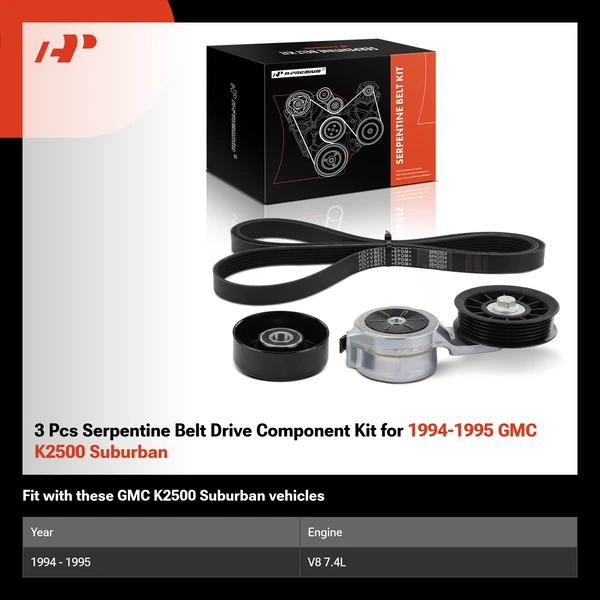 3 Pcs Serpentine Belt Drive Component Kit for 1994-1995 GMC K2500 Suburban